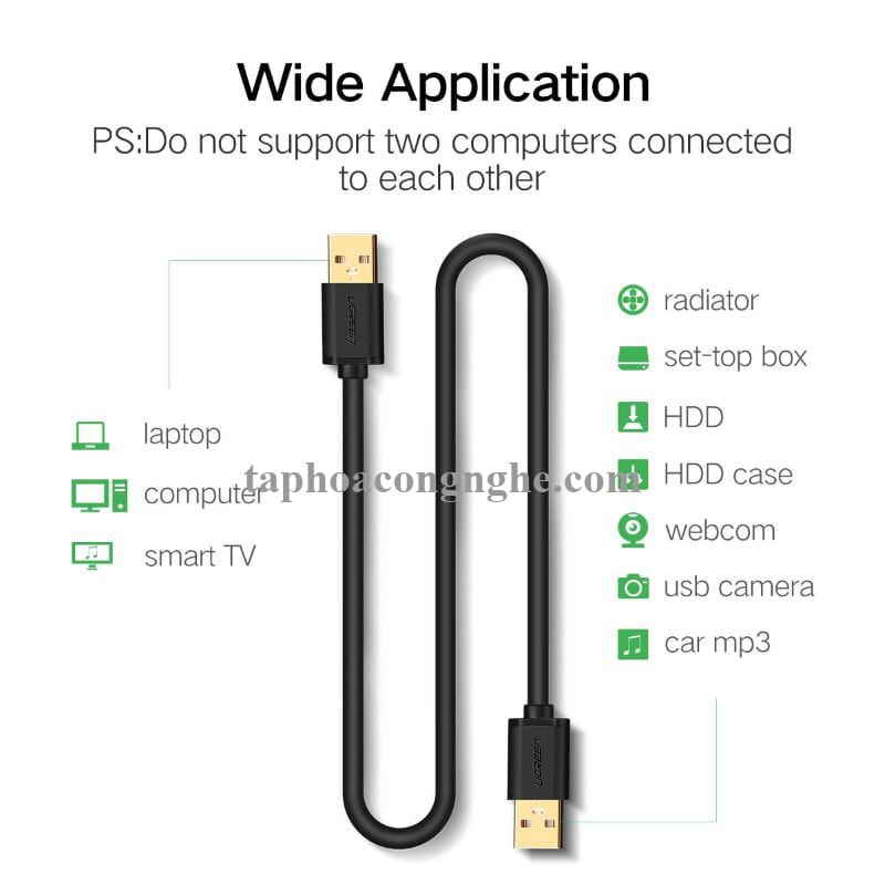 Ugreen 10308 0.5M màu Đen Cáp 2 đầu USB 2.0 vỏ nhựa PVC US102 30010308